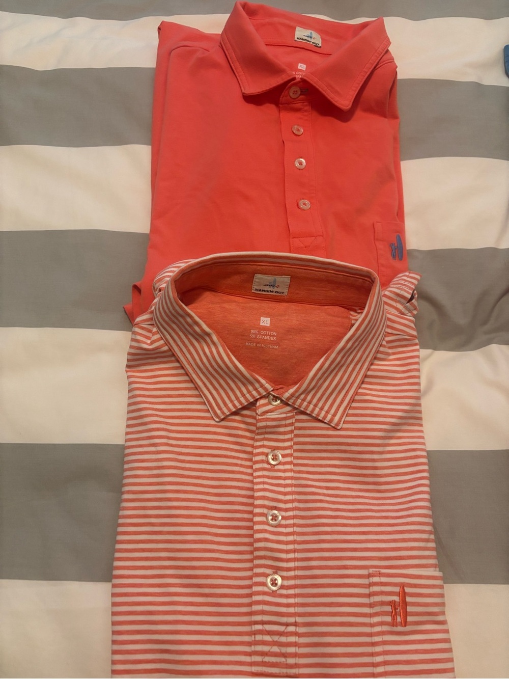 Men's Johnnie O Coral and orange stripe Polo Shirt - Lightweight Cotton